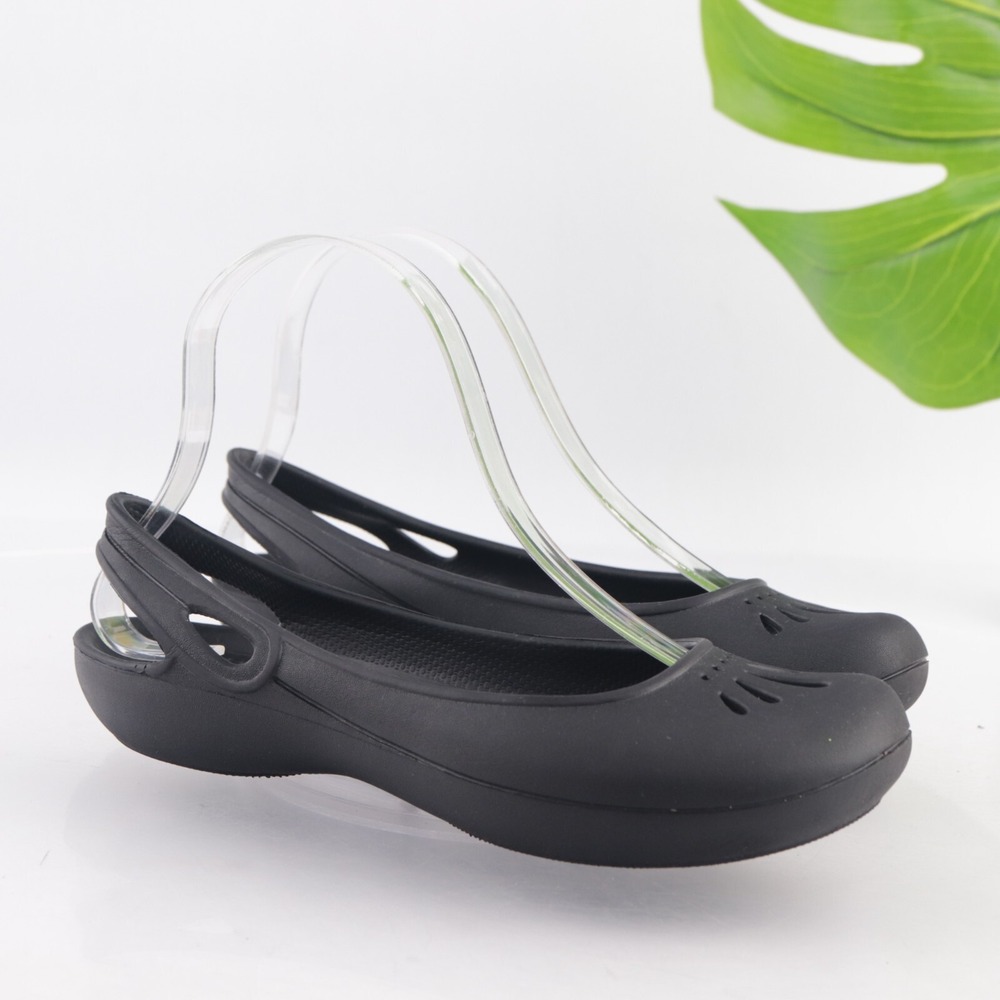 CROCS Womens Kadee Flats Size 6 Black Slingback Shoes Comfort Slip On Sandals